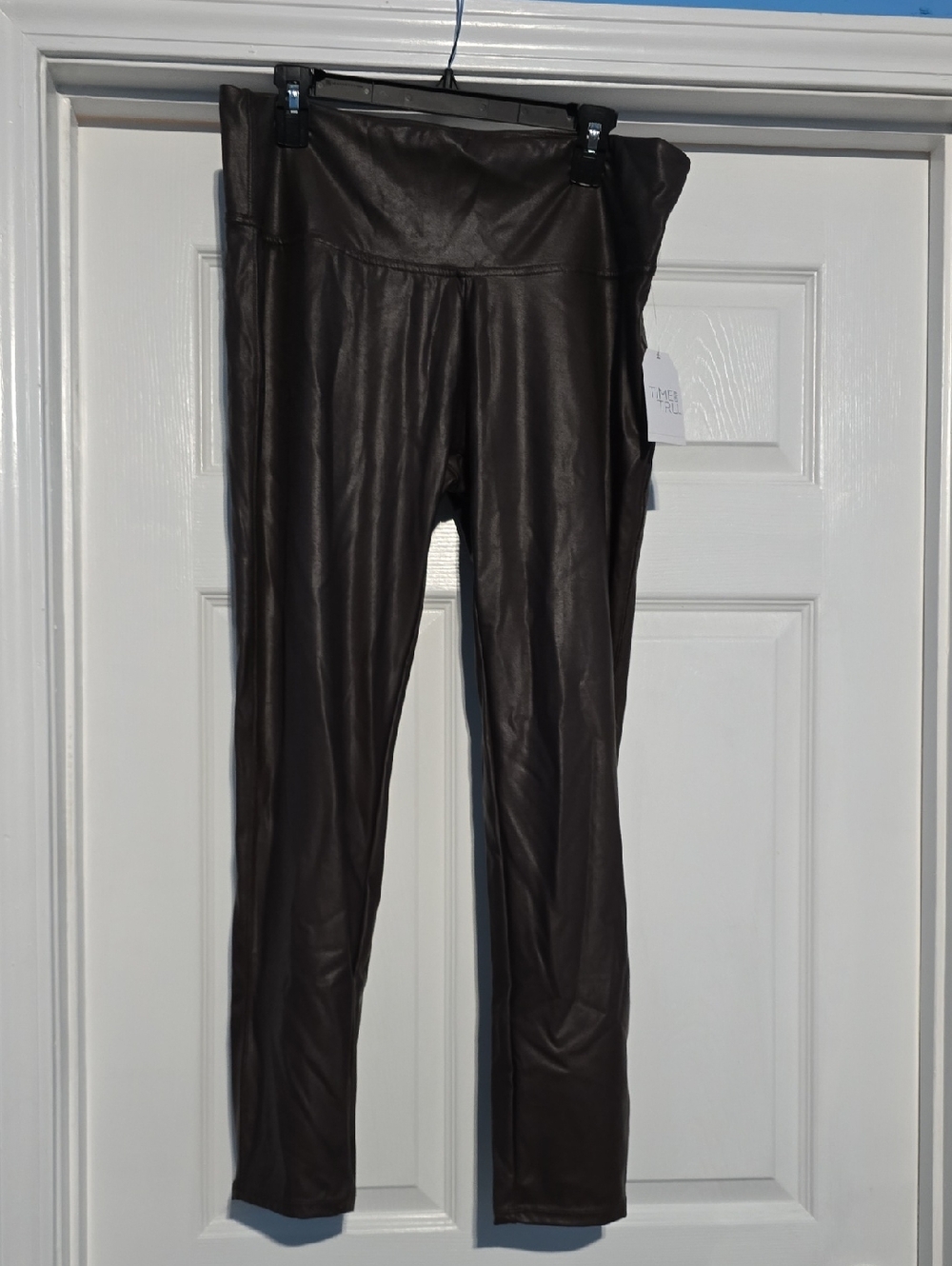 Time and Tru Faux Leather High-Waist Leggings - Brown
